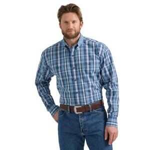 Wrangler George Strait Men's LG Long Sleeve Plaid Button Western Shirt Navy